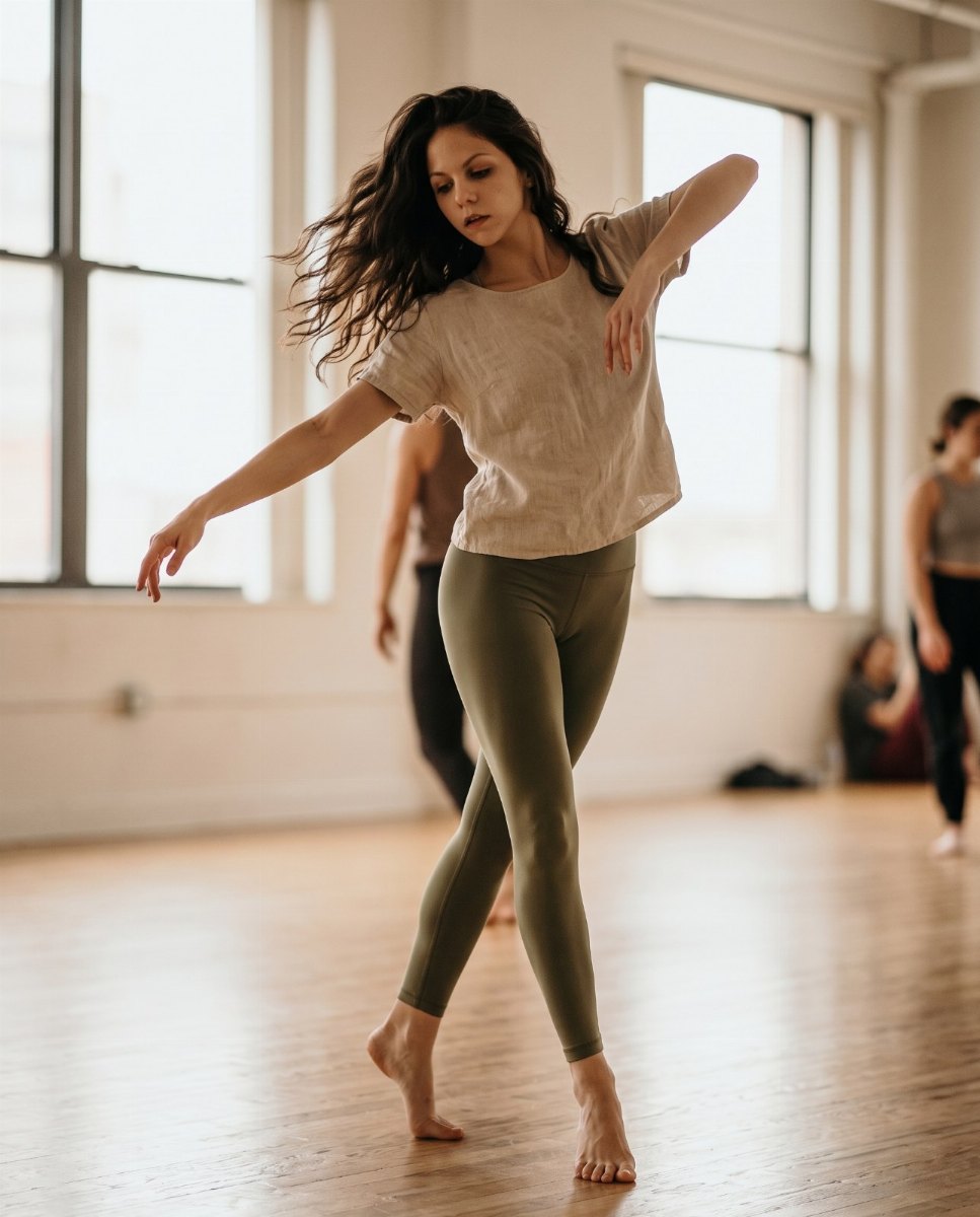 Sofia Swift dancing alone in the studio, mid-movement